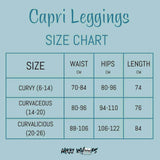 Size chart for capri leggings by Nikki Whoops Boutique