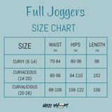 Size chart for full jogger by Nikki Whoops Boutique