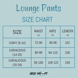size chart for lounge pants by Nikki Whoops Boutique