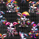 pattern of of Rebel Rabbits capri joggers featuring gothic Easter rabbits