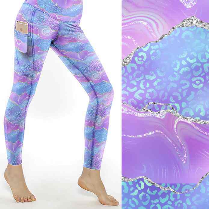 mock up of Your Wildest Dreams Leopard Print Leggings pale blue & mauve agate leopard leggings by Nikki Whoops Boutique.