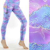 mock up of Your Wildest Dreams Leopard Print Leggings pale blue & mauve agate leopard leggings by Nikki Whoops Boutique.