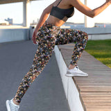 lady exercising wearing Easter Leggings Kawai style horror movie characters Ghostface, Chucky, Michael, Freddy and Jason wearing Easter rabbit ears and holding bloodied knives
