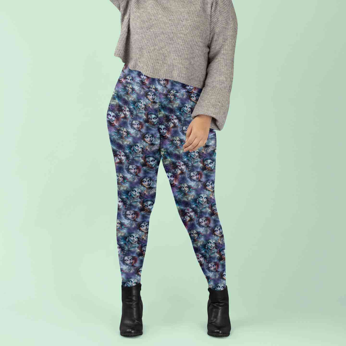 Woman wearing Fangs for the Memories full length leggings with pockets by Nikki Whoops Boutique.