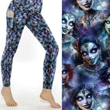 Fangs for the Memories Vampire Full Length Leggings With Pockets by Nikki Whoops Boutique, shown with a close-up of the print.