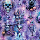 Close-up of the Haunts and Recreation print pattern by Nikki Whoops Boutique.