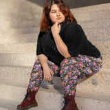lux-de-los-meuertos-sugar-skull-full-length-leggings-plus-size-leggings-mockup-of-a-woman-sitting-at-an-urban-stairway