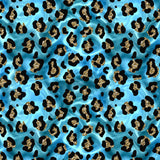 Pattern of black and gold leopard spots on a blue background
