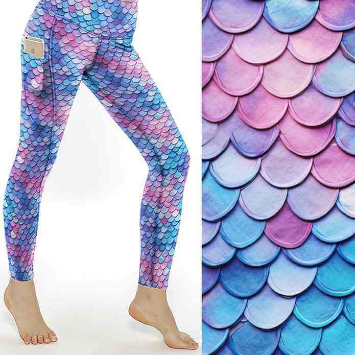 Pastel mermaid scale pattern in shades of blue, purple and pink with layered fish scale design