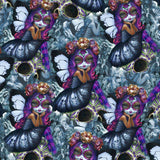 pattern pf whimsical fairy with day of the dead masks
