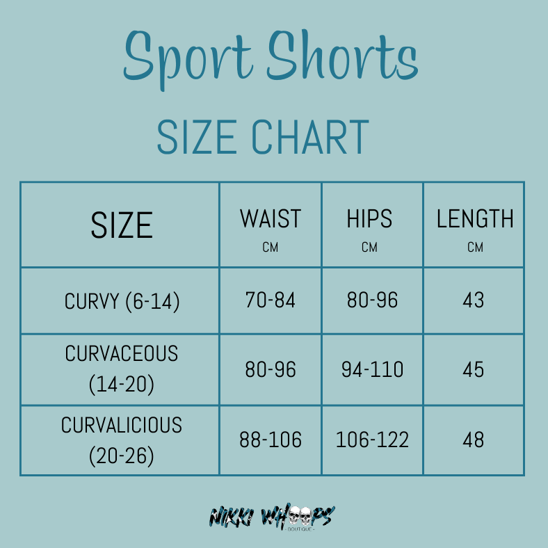 Sports shorts size chart