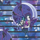 Fantasy character with butterfly wings on a striped background