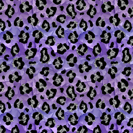 pattern of Violet Vixen leopard print shorts with tones of violet and mauve with a black and silver leopard print by Nikki Whoops Boutique.