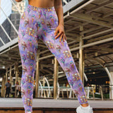 lady wearing Wicked Sweet leggings with skulls in ice cream cones on a pastel pink and purple background by Nikki Whoops Boutique.
