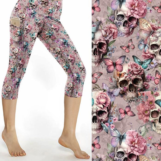 dusky pink butterflies and skulls leggings