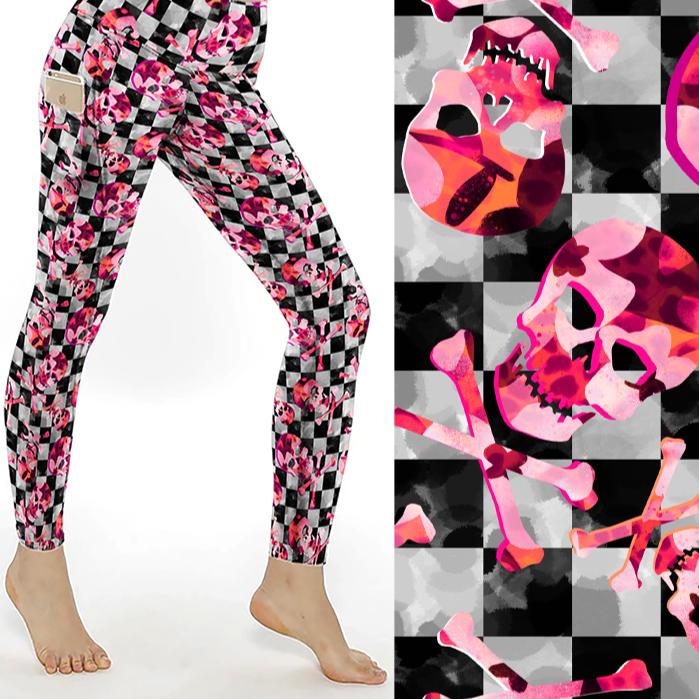 Checkerboard Skulls Full Length Leggings