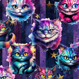 pattern of colorful cats with a starry night background
