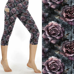 dark purple/black roses leggings with pockets