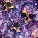 Pattern of Deadly Nightshade - Skull Leggings purple and gold skulls by Nikki Whoops Boutique.