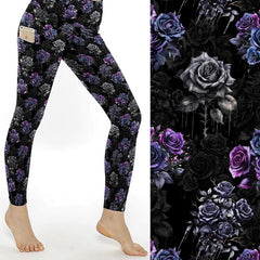 black and purple gothic rose leggings