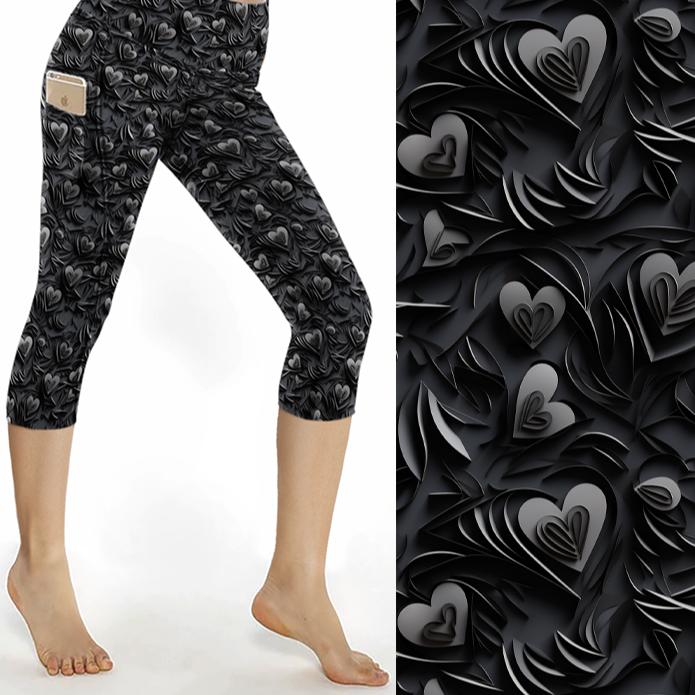 black leggings with 3D hearts
