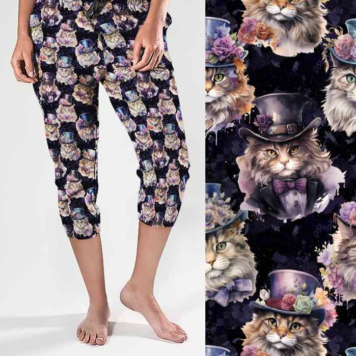 Purrfectly Victorian Cat Print Capri Joggers