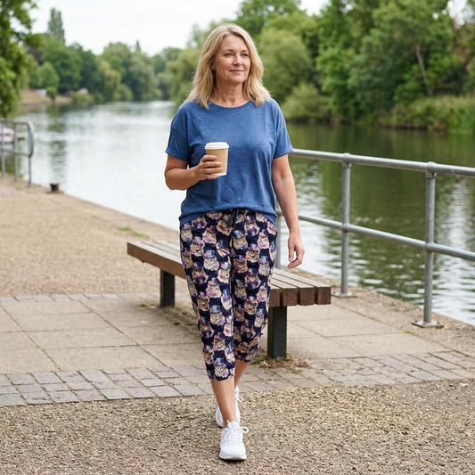 Purrfectly Victorian Cat Print Capri Joggers With Pockets