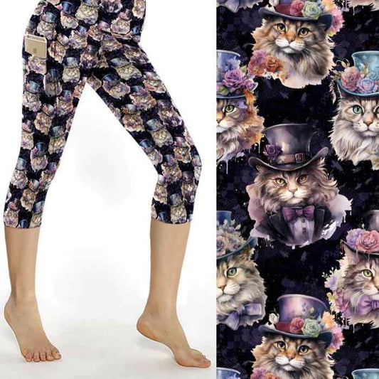 Purrfectly Victorian Cat Print Capri Leggings