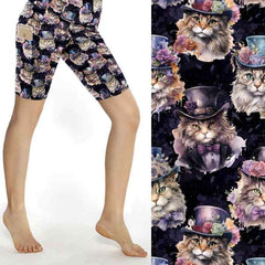 Purrfectly Victorian Cat Print Knee Length Shorts