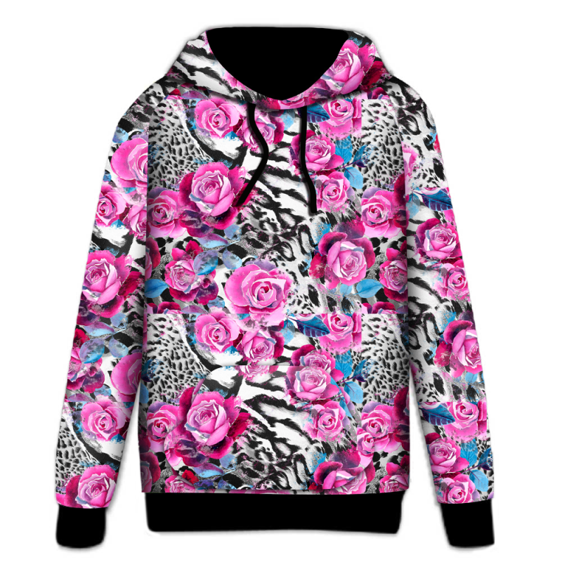 Hoodie with leopard print and pink roses