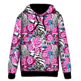 Hoodie with leopard print and pink roses