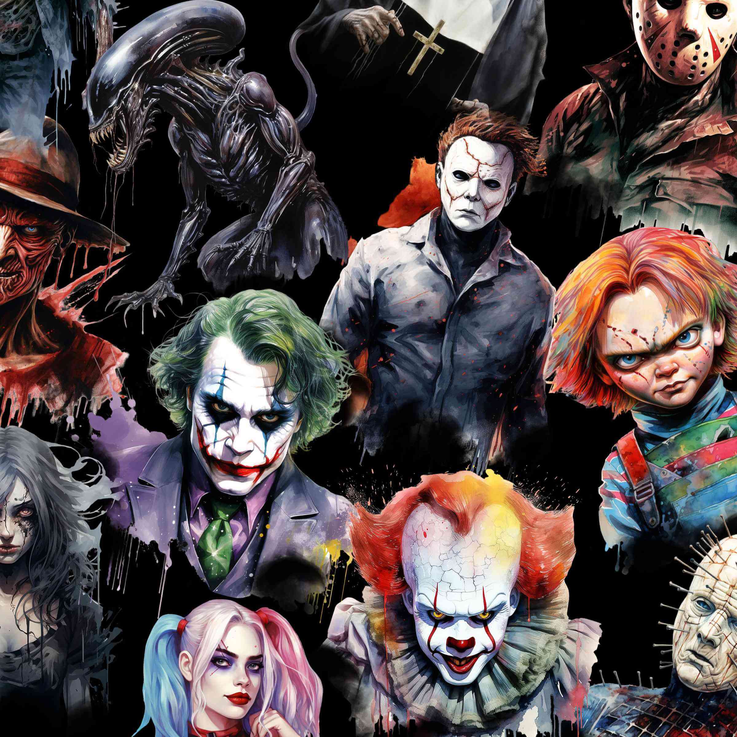 Cropped pattern of horror movie villains