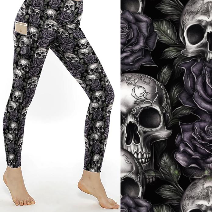 black and white skull print leggings