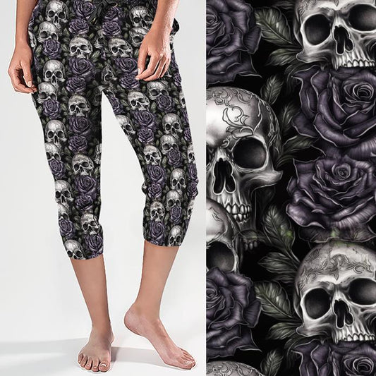 Black Death Skull Print Capri Joggers