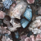 Skull with flowers and blue butterfly