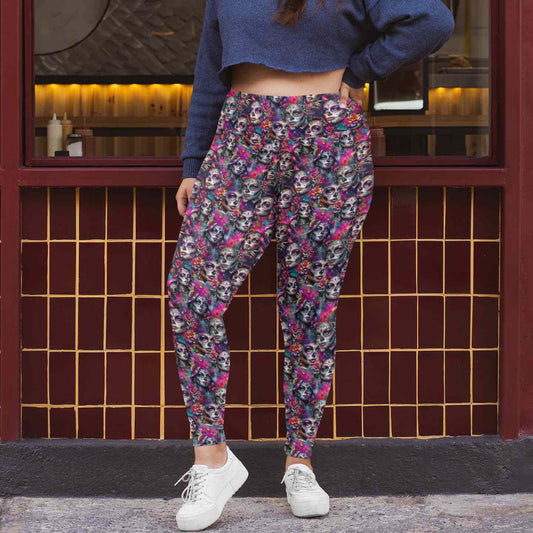 Woman wearing Drop-Dead Gorgeous full length leggings with pockets by Nikki Whoops Boutique.