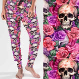 ladies-jogger-pants-with-skulls-and-pink-purple=coral=roses