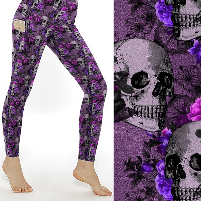 purple skull leggings with flowers