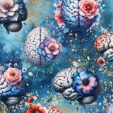 Illustration of brains and flowers on a blue background