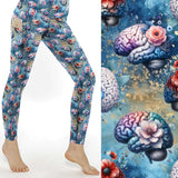 Blue floral brain print leggings with anatomical design