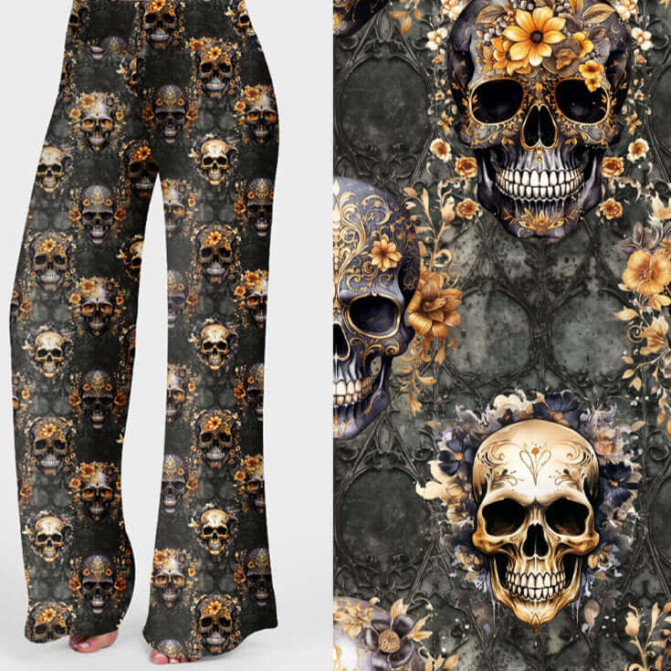 Leggings with skull and floral pattern on a white background