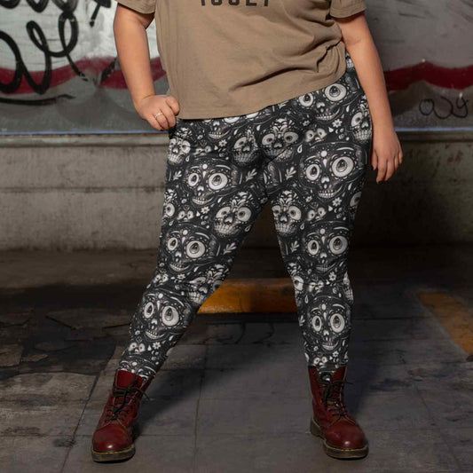 Grin Reaper Skull Print Leggings With Pockets
