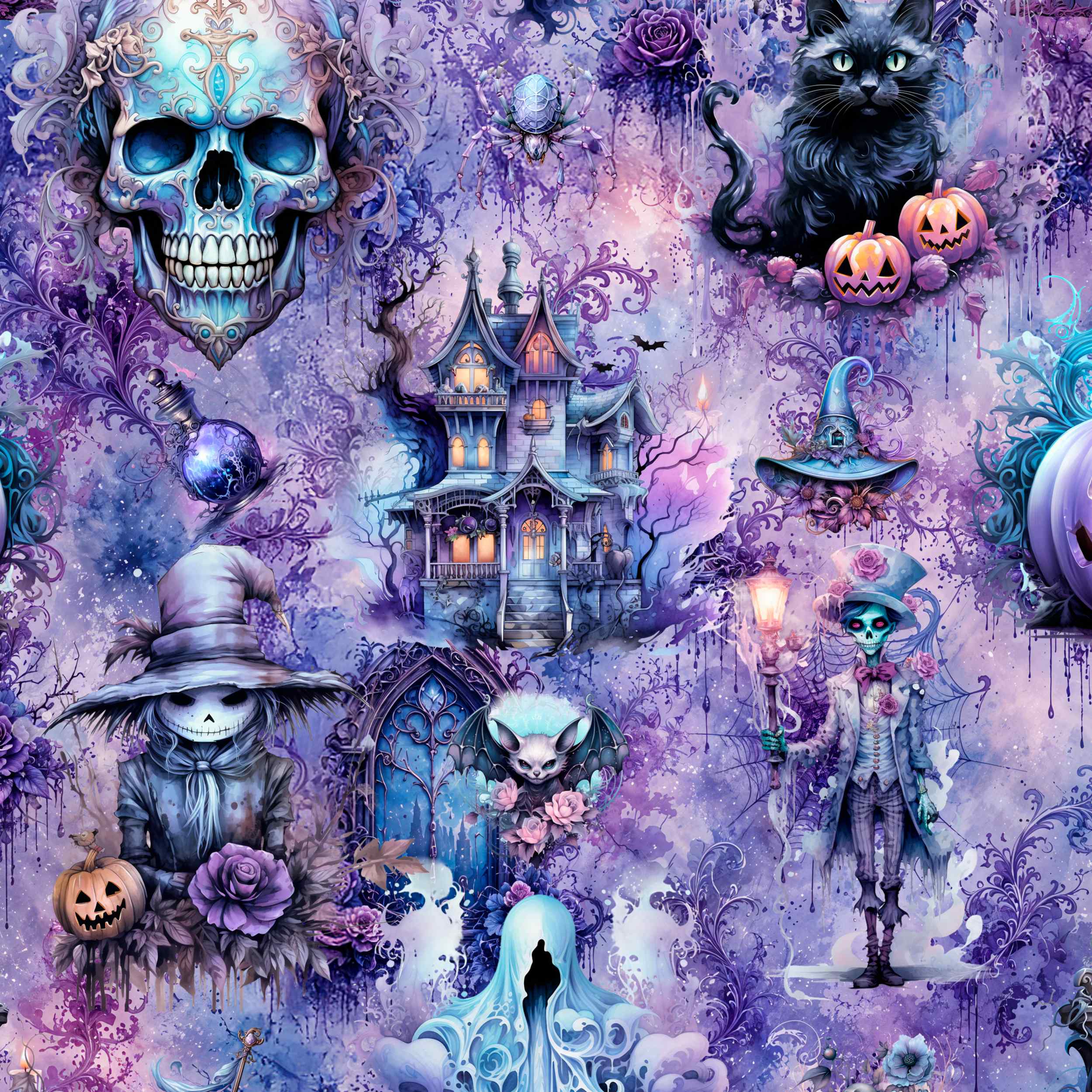 Close-up of the Haunts and Recreation print pattern by Nikki Whoops Boutique.