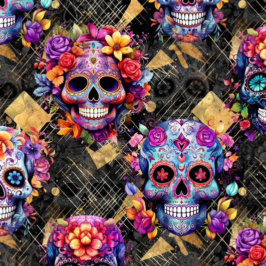 pattern of Lux de los Muertos Leggings bring bold sugar skulls and florals to life. A luxe Día de los Muertos print with serious attitude.