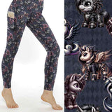 punk unicorns on a navy harlequin background leggings