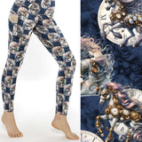 Steampunk unicorn leggings with clocks and fantasy artwork