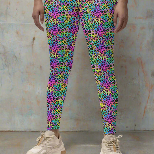 Sherbet Safari Rainbow Leopard Leggings With Pockets