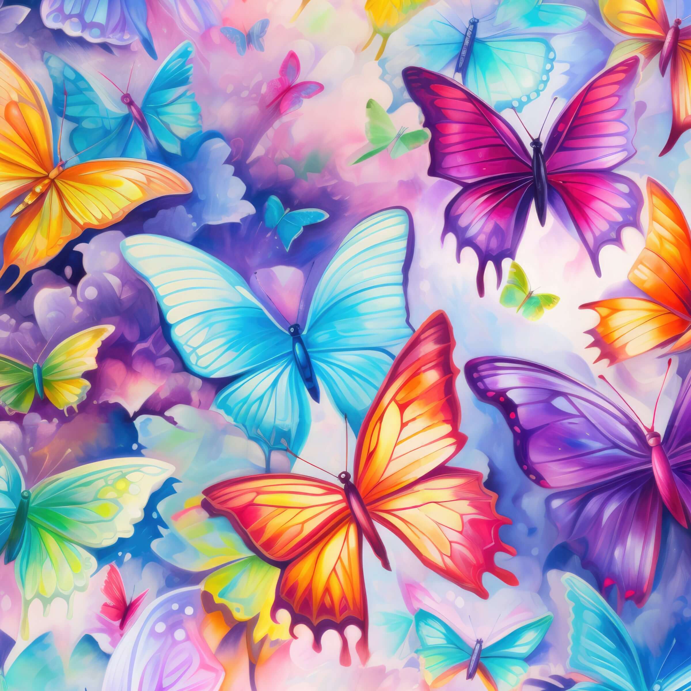 Colorful butterflies on a multicolored background