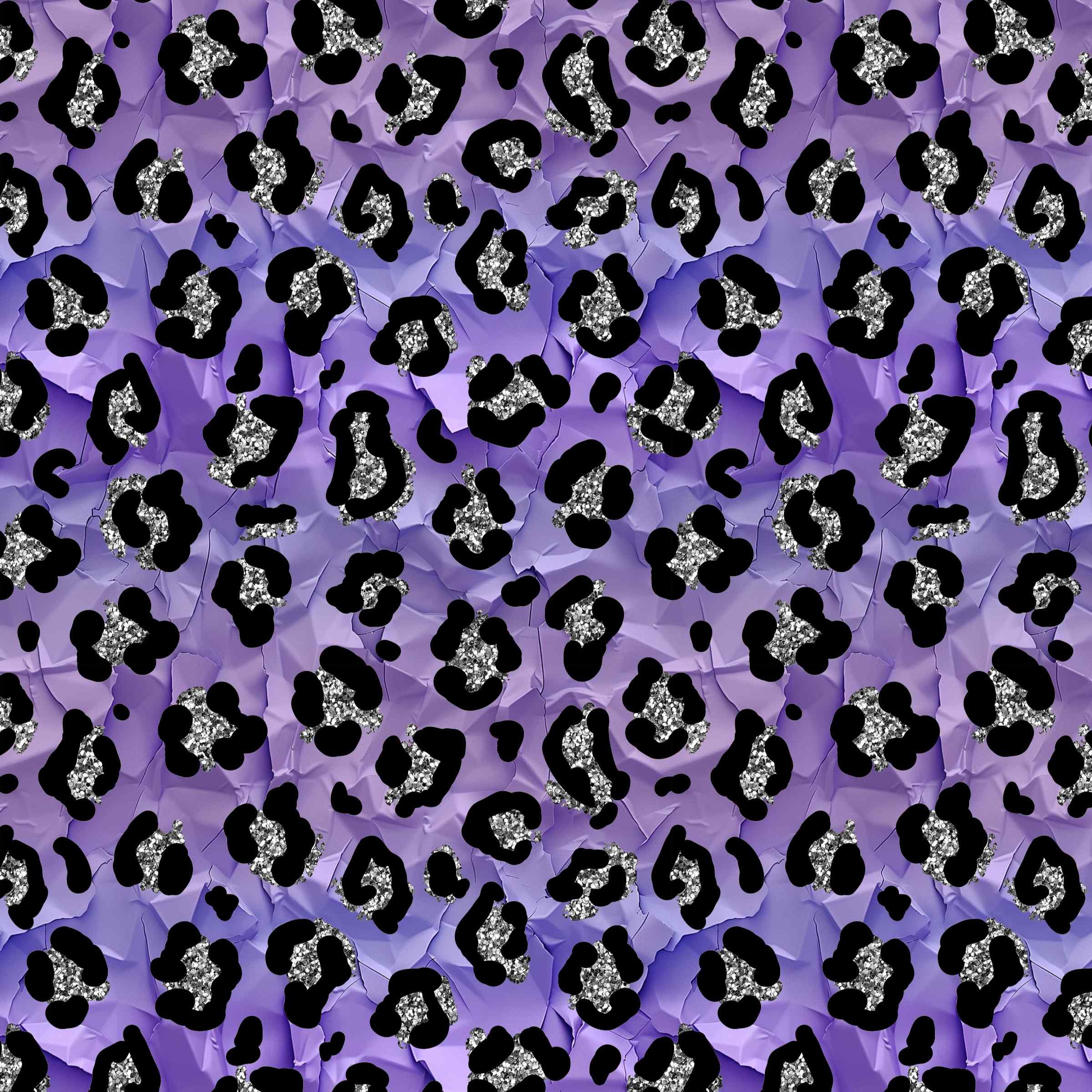 pattern with tones of violet and mauve with a black and silver leopard print.