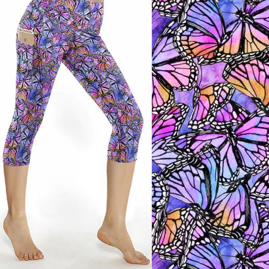 purple pink butterfly leggings with pockets